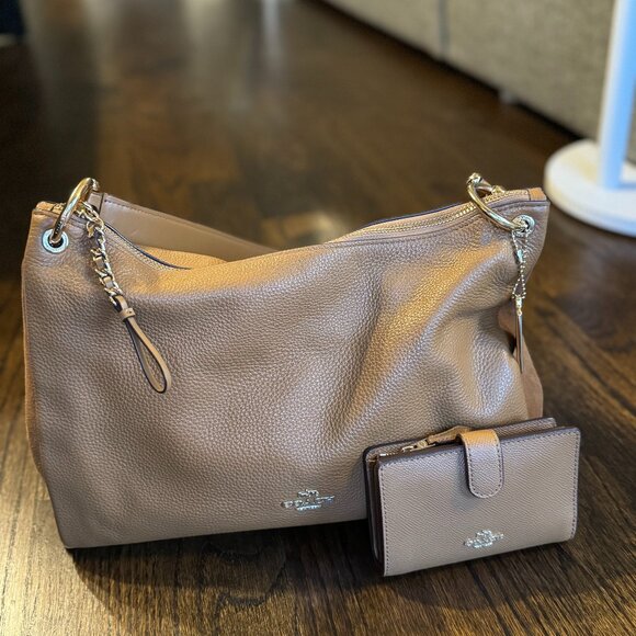 Coach Handbags - Coach Carriage Camel Leather & Suede Bag + Matching Wallet